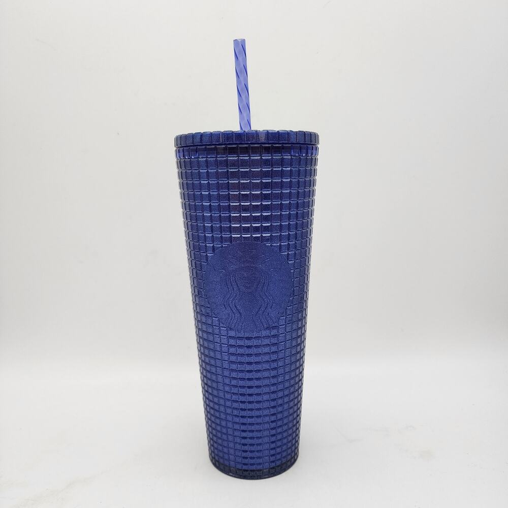 Starbucks 2023 Blueberry Glitter Grid 24oz Venti Cup Tumbler W/ Straw 011143254